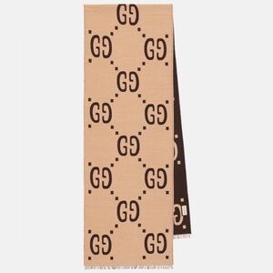 Authentic GUCCI GG jacquard wool and silk scarf